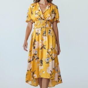 NEW Current Air Marigold Yellow Midi Floral Dress in Size Medium